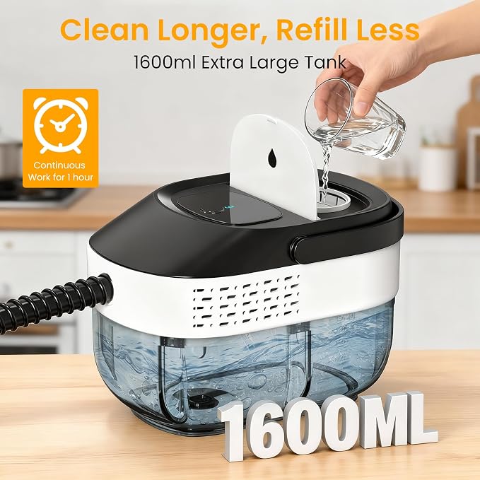 Pressurized Steam Cleaner 1.6L, 3-Level Adjustable Steamer for Cleaning, 10s Heat-Up, 2500W Handheld Steam Cleaner for Home, Car, Kitchen, Floor, Multi-Surface Cleaning Machine, 19pcs Accessories