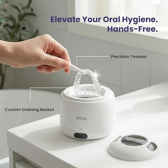Premium Ultrasonic Retainer Cleaner Machine with UV — 45kHz Durable Dental Pod, 4 Cleaning Modes, Detachable Design for Invisalign, Aligners, Night Guards, Mouth Guards and Dentures