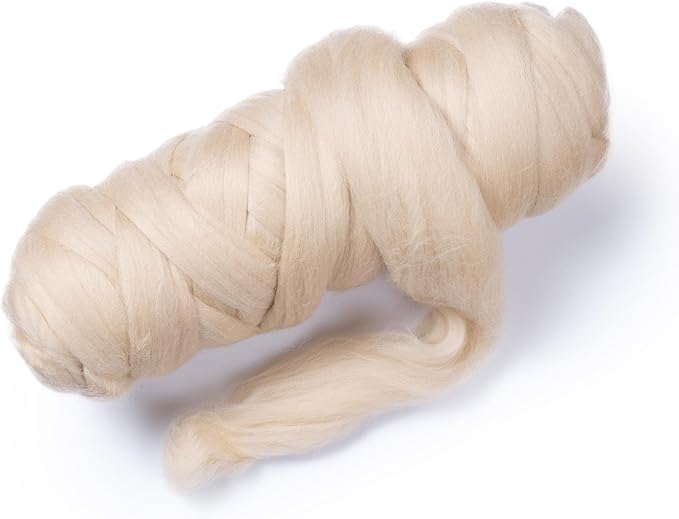Colored Natural Wool roving, 1 lb. Best Wool for Needle Felting, Wet Felting, handcrafts and Spinning. (Cream Beige, 1 lb)