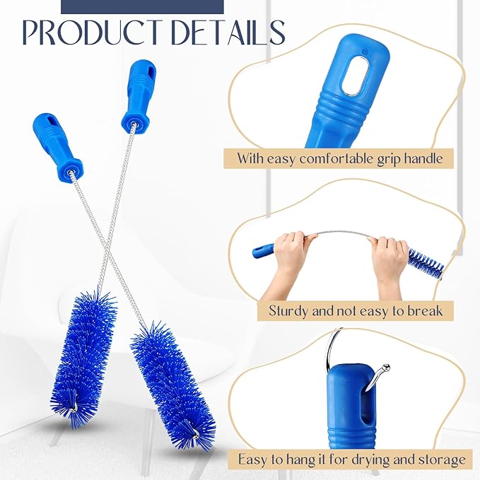 Baderke 2 Pieces Drain Brush Pipe Cleaning Tube Brushes 19.7 Inch Plastic Shower Pipe Flexible Cleaning Tool(Blue,19.7 x 1.5 Inch)