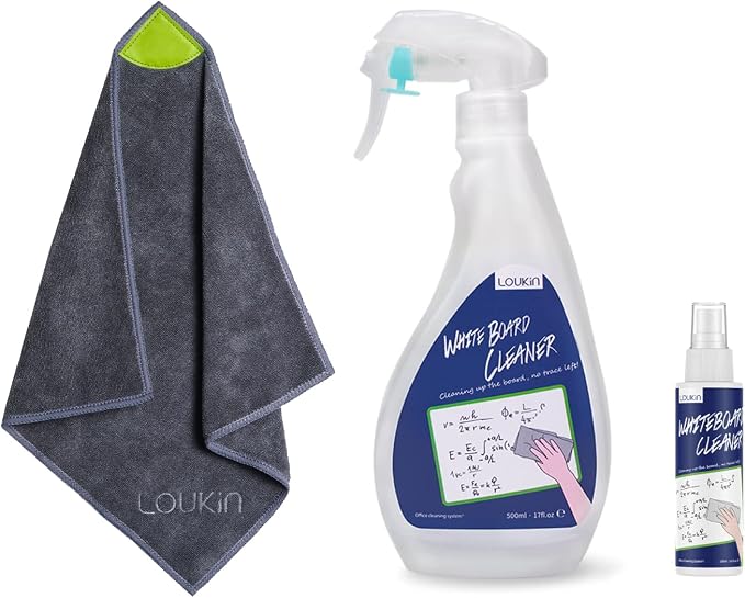 loukin | Non-toxic Whiteboard Cleaner (17 fl oz) 1 Pack & Magnetic Cleaning Cloth 1 Pack & Whiteboard Cleaner (3.4 fl oz) 1 Pack
