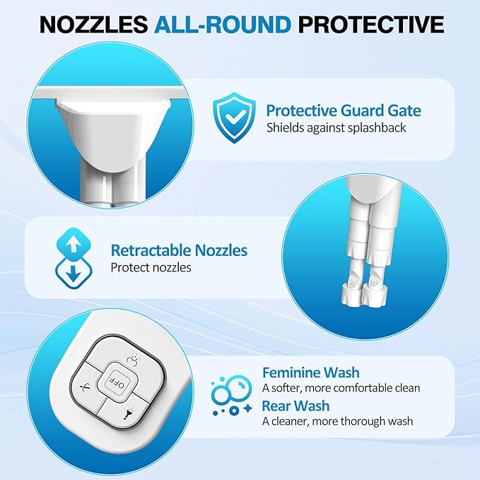 Non-Electric Bidet Attachment for Toilet, Ultra Slim Hot & Cold Water Bidet with Self-Cleaning Nozzle, Adjustable Water Pressure, Warm Water Feminine & Rear Wash (Requires Hot Water Line)