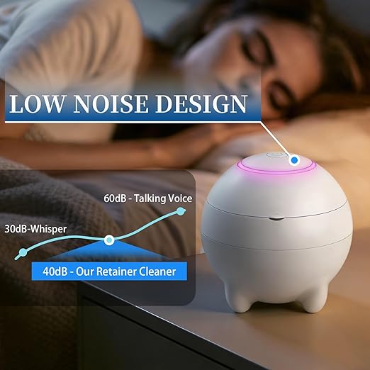 Ultrasonic Retainer Cleaner Machine 45kHz, Ultrasonic Denture Cleaner with UVA +UVC for Aligner, Nightguard, Mouthguard etc Oral Dental Care, (White)