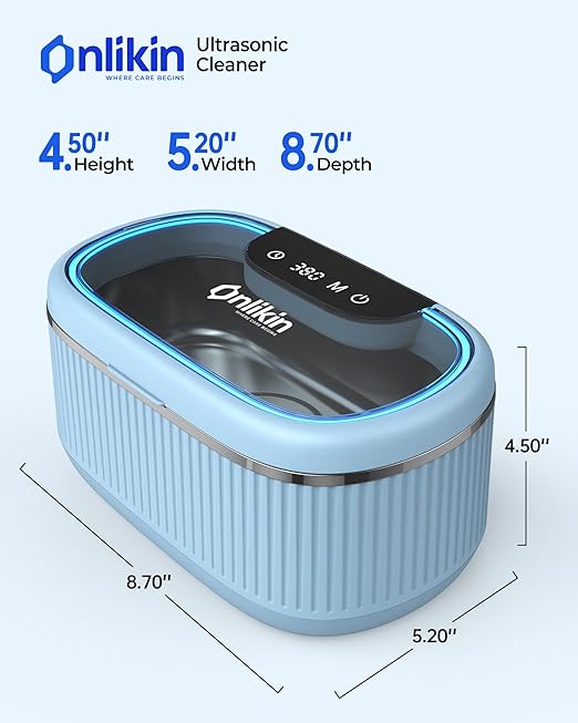 45KHz Ultrasonic Jewelry Cleaner, 5 Timer & 3 Power Modes, 35W Retainer Cleaner for Jewelry, Eyeglasses, Rings, Watch Strap, Dentures - Quiet <38dB, 20oz, 304 Stainless Steel Tank(Blue)