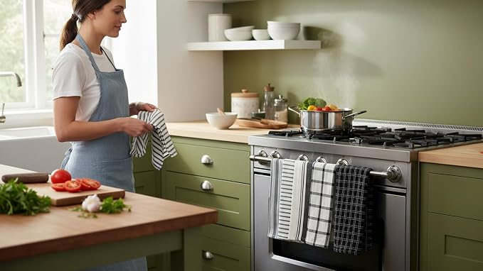 KAF Home Assorted Flat Kitchen Towels - Set of 10, 18 x 28 Inch (Black)