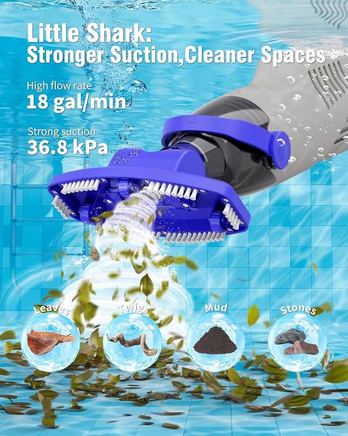 (2026 Upgrade) Little Shark Cordless Pool Vacuum, 60W Motor, 18 GPM Strong Suction, 5000mAh Battery, 60-Min Runtime, Compact Lightweight Handheld Pool Cleaner for Above Ground Pools & Hot Tubs