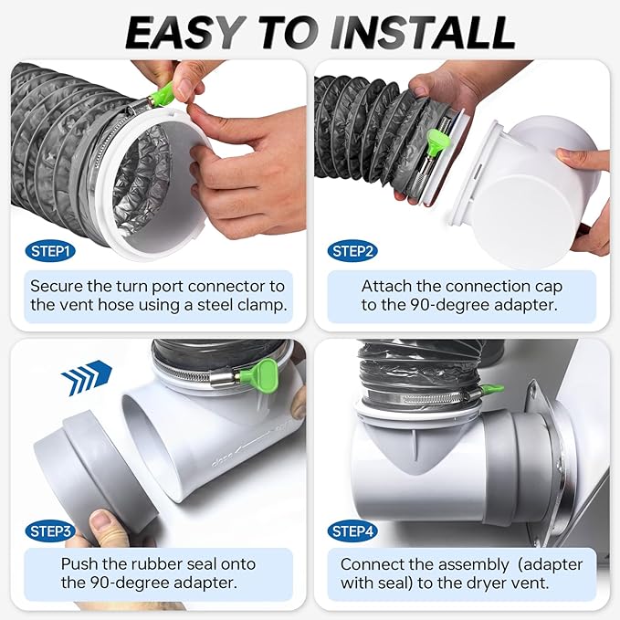 MOPHA 8FT Dryer Vent Hose for Tight Space, Indoor Dryer Hose Vent Kit with 6-Layer Duct Hose, 90 Degree Dryer Vent Elbow with Rubber Seal Connectors,Heat Resistant Dryer Exhaust Pipe,Easy Installation