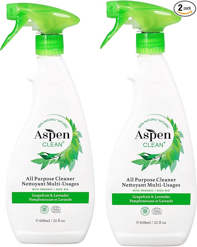 AspenClean | All-Purpose Spray Cleaner | Streak-Free Multi-Surface Cleaner with Essential Oils | Non - Toxic | 100% Natural | EWG Verified | Pack of 2