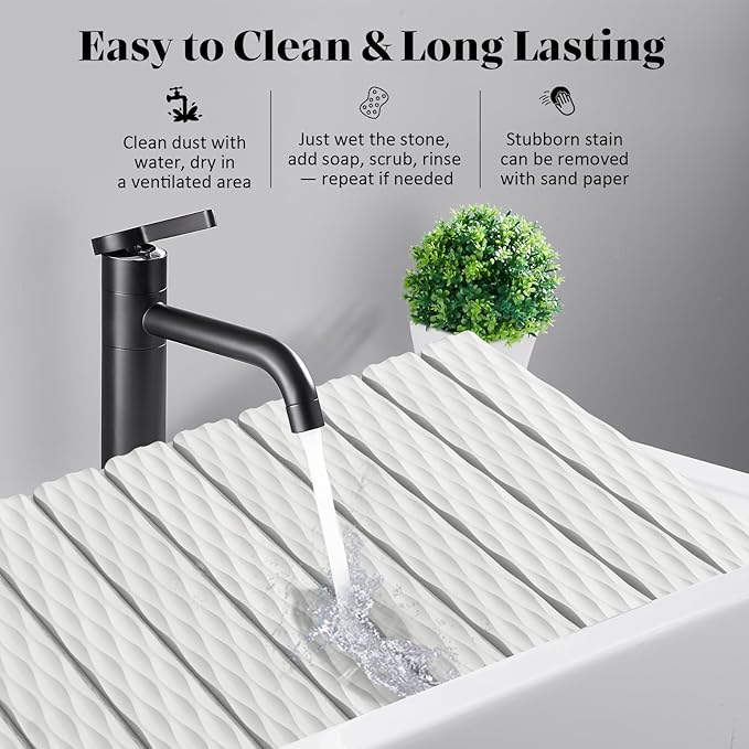 Large Stone Dish Drying Mats for Kitchen Counter, 24"(L)×16"(W) Ripple - Pattern, Fast Drying Collapsible Dish Drying Mat, Eco-Friendly Absorbent Diatomaceous Earth Mats for Match Any Countertop