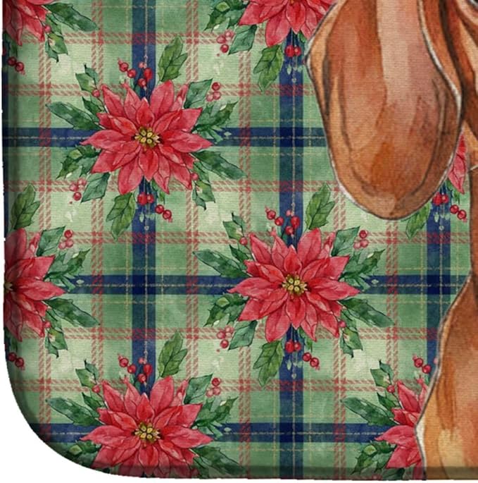 Caroline's Treasures Red Brown Dachshund Christmas PoinsettIas Dish Drying Mat Absorbent Dish Drying Mat Pad for Kitchen Counter Dish Drainer Mat for Countertop, 14 x 21", Multicolor
