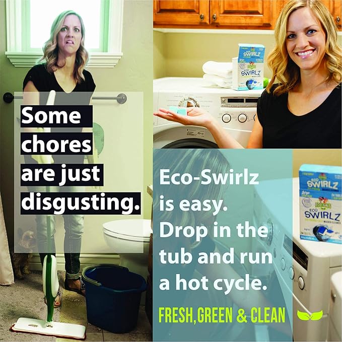 ECO-GALS Scrubz & Swirlz Washing Machine and Dishwasher Cleaner Bundle Unscented - 1 Year Supply Plus Dishwasher Magnet Organizer