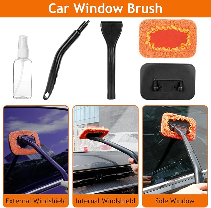 THINKWORK Windshield Cleaner Tool, Car Detailing Kit Interior, Car Cleaning Kit Interior and Exterior Detail Brush, Auto Supplies & Accessories for Men Women