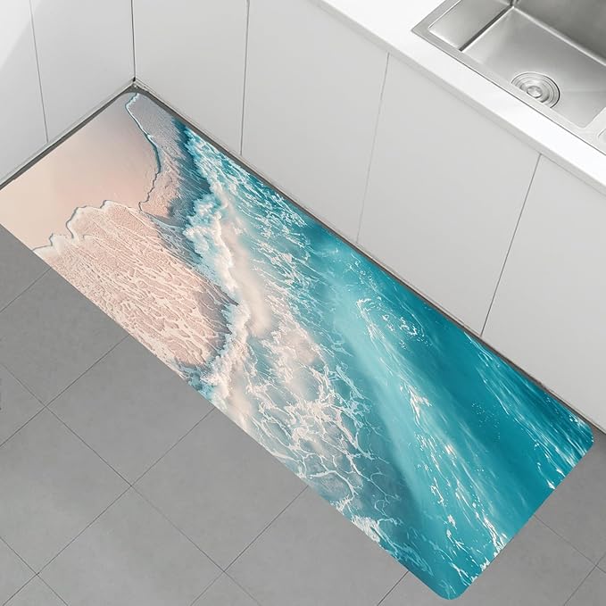 WODEJIA Non Slip Bath Rugs Sponge Foam for Bathroom,Flannel Mat Rug for Living Room, Absorbent Water Clearance MatS for Forlaundry Room and Kitchen, Beach Decor Welcome Mat 47x18 Inches