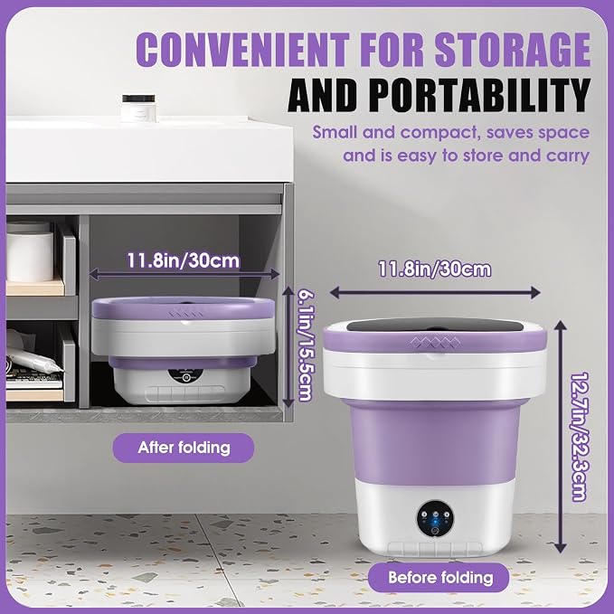 Portable Washing Machine 16L Mini Laundry Washer 3 Modes with Spin Basket Laundry Machine Cleaning Depth Underwear,Baby Clothes Small Shirt for Apartments Dormitories Hotels and Camping (purple)