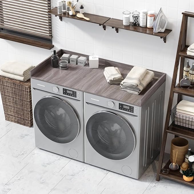 OfficeSimpli Washer Dryer Countertop, Made in USA, Non-Slip Pads, Laundry Room Wood Topper, Washer Dryer Cover for Top, Laundry Countertop, Laminate Finish (Iconic Maple, Large (27.5" x 58"))