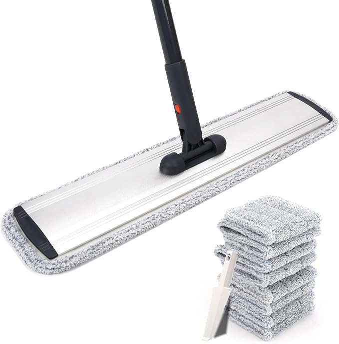 Flat Mop 24in, Heavy Duty Microfiber Wet Mop for Hardwood & Laminate & Tile | Deep clean for hardwood, tile & laminate. 24-inch mop head fits most homes. Includes 4 durable reusable pads & adj. handle.