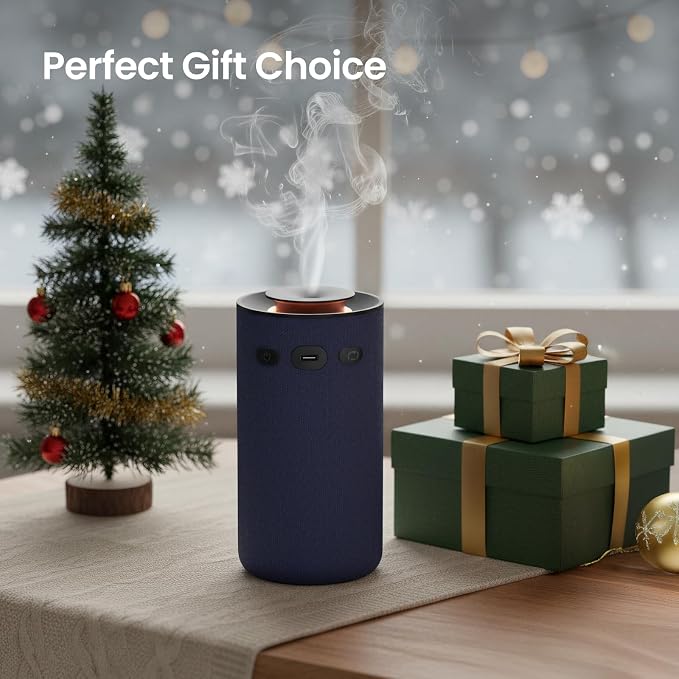 Aromabot Waterless Essential Oil Diffuser, Smart Portable Nebulizing Waterless Diffuser for Car, Home, or Office – Dual Mist Modes, Comfort Fabric Wrapping Process, Rechargeable Battery, LED Light