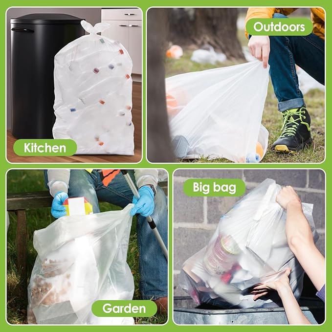Teivio Large Clear Trash Bags 55-60 Gallon 20 Counts Fit 50,55,60,Gal All Purpose Garbage Bags, Extra Large Lawn and Leaf Bags Outdoor Trash Can Liner, Drum Liners, Workshops, Backyard
