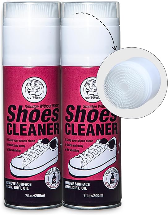 Shoes Cleaner Foam Spray with Built-in Brush – No-Water Sneaker Cleaning Kit for Students – Portable White Shoe Cleaner for School, Dorm & Travel, 7oz× 2pack, More Than Just for Cleaning Shoes