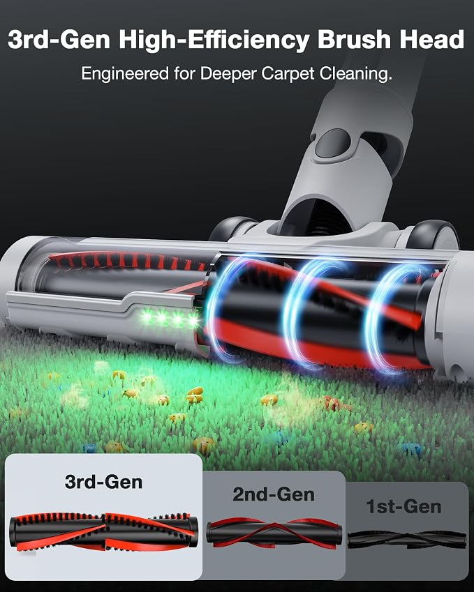 Maircle Cordless Stick Vacuum Cleaner for Home, Lightweight Rechargeable Vacuum with 55min Runtime, Powerful Suction, Green LED Headlight, 9-in-1 Pet Hair Carpet & Hardwood Floor Cleaner