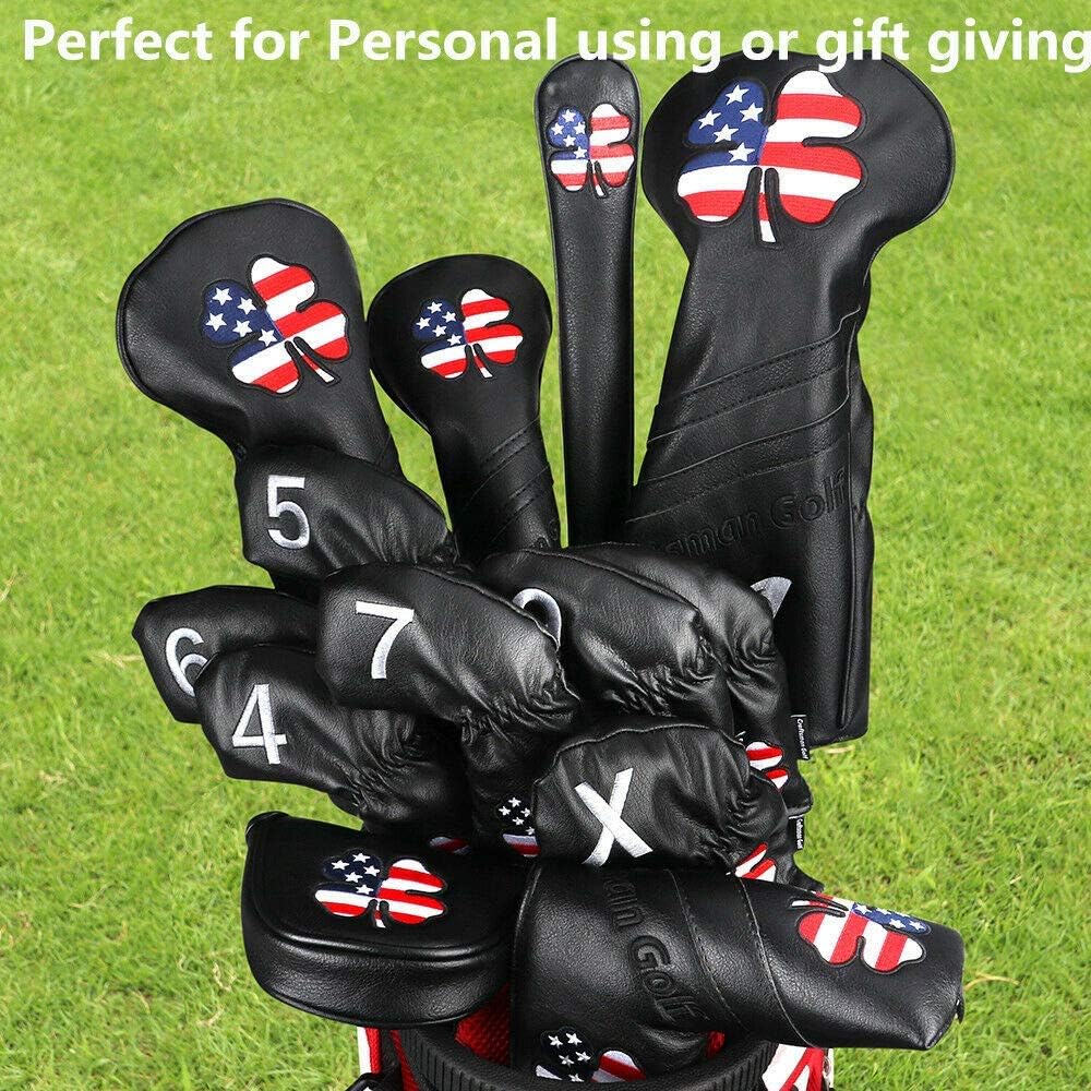 CRAFTSMAN GOLF 11pcs /Set USA US Flag Clover Leather Left Right Black White Green Dark Blue Iron Covers Headcover Also Available for Custom Version with Your Name