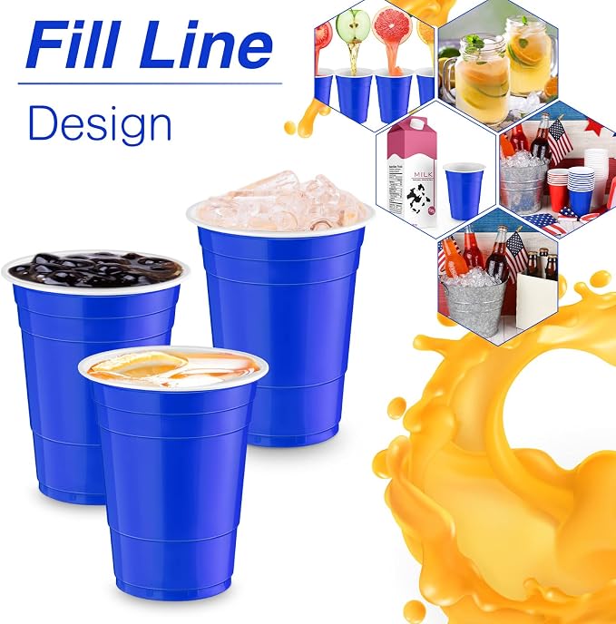 Lounsweer 100 Pcs 16 oz Disposable Party Cups Plastic Heavy Duty Drinking Water Cups for Birthday Baby Shower Wedding BBQ Picnic Party Supplies(Blue)