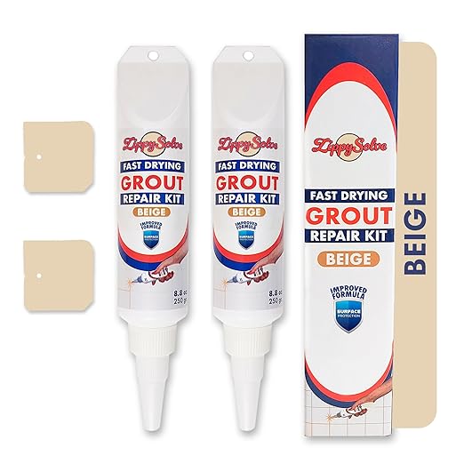 ZippySolve Tile Grout, Repair Kit, 2 Pack Grout Filler, Restore & Renew Tile Joints Line, Fast Drying Tile Grout Paint Squeeze Tube for Bathroom Shower Kitchen Floor, Waterproof (17.6 oz, Beige)