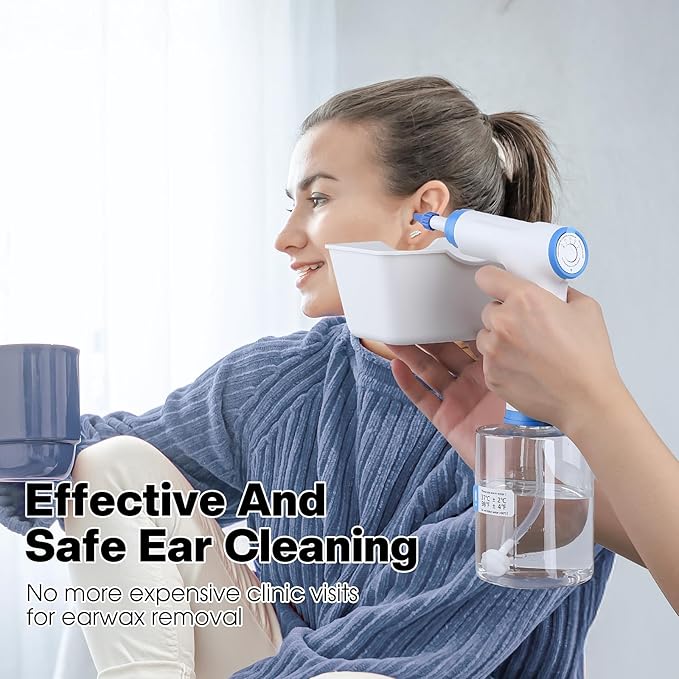 Ear Wax Removal, Electric Ear Cleaning Kit with Light, FSA-HSA-Eligible, Ear Irrigation Kit with 4 Pressure Modes, Safe and Effective Ear Flush Kit with Ear Cleaner - Includes Basin, Towel & 15 Tips