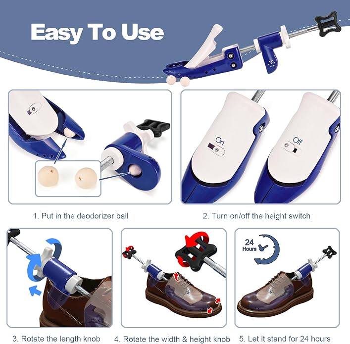 Shoe Stretcher for Men Women, 6-Way Adjustable Length Width & High Shoe Trees for Wide Feet Toe Box Thick Instep