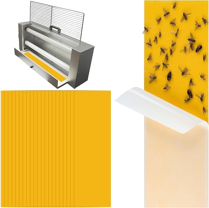 Qualirey 50 Pack 5"x17" Fly Light Trap Refill UV Adhesive Glue Boards Mosquito & Gnat Sticky Bug Trap Replacement Fruit Flies Gnats Bug Catcher Safe Pest Control for Indoors Home Garage