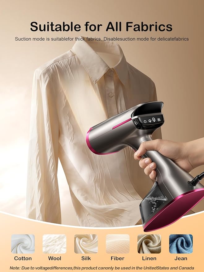 DRFLASH Vacuum Steamer for Clothes,2-in-1 Suction Handheld Steamer,270 Tank | 6000Pa Powerful Suction, 3 Modes with LED Display, Fabric Wrinkle Remover, Portable for Travel and Home, 110-120V