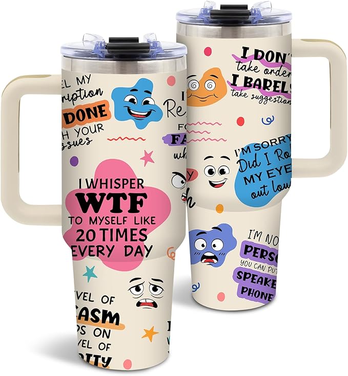 DUUV 40 Oz Funny Tumbler with Handle and Lid, Motivational Saying Cup for Work Office Coworkers, Encouragement Gifts for Birthday Christmas, 1PCS