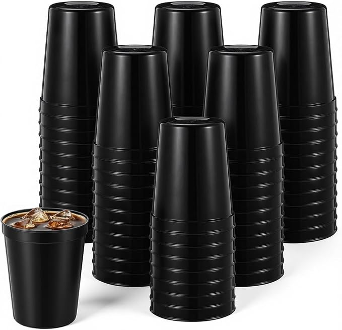 48 Pcs Plastic Cups for Party 16 oz Plastic Stadium Cups Bulk Blank Reusable Drink Tumblers Large Drinking Cup for Wine Coffee Beer Water Picnics Party Supplies (Black)