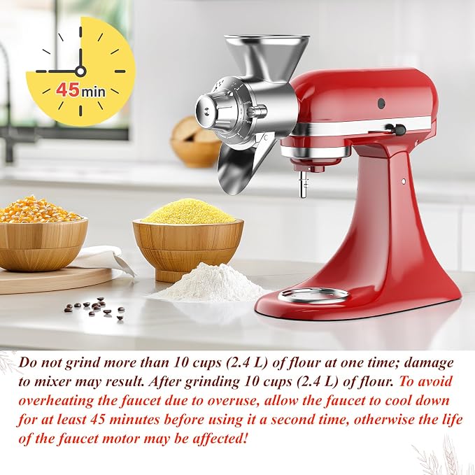 Grain Mill Attachment for Kitchenaid Stand Mixer, Flour Mill for Kitchenaid, Fit for Non-Oily Dry Grain Corn, Coffee Bean, Buckwheat, Oats, Millet, Wheat, Flour Mill Attachment by Cofun