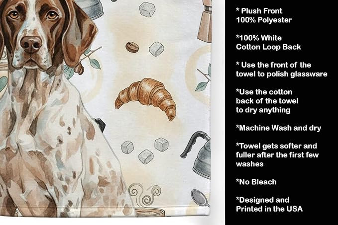 Caroline's Treasures German Shorthaired Pointer Coffee Bar Kitchen Towel Velour Plush Front and Cotton Loop Back Machine Washable
