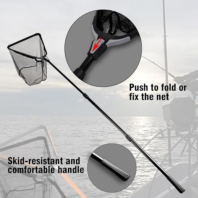 Fiblink Folding Aluminum Fishing Landing Net Fish Net with Extending Telescoping Pole Handle