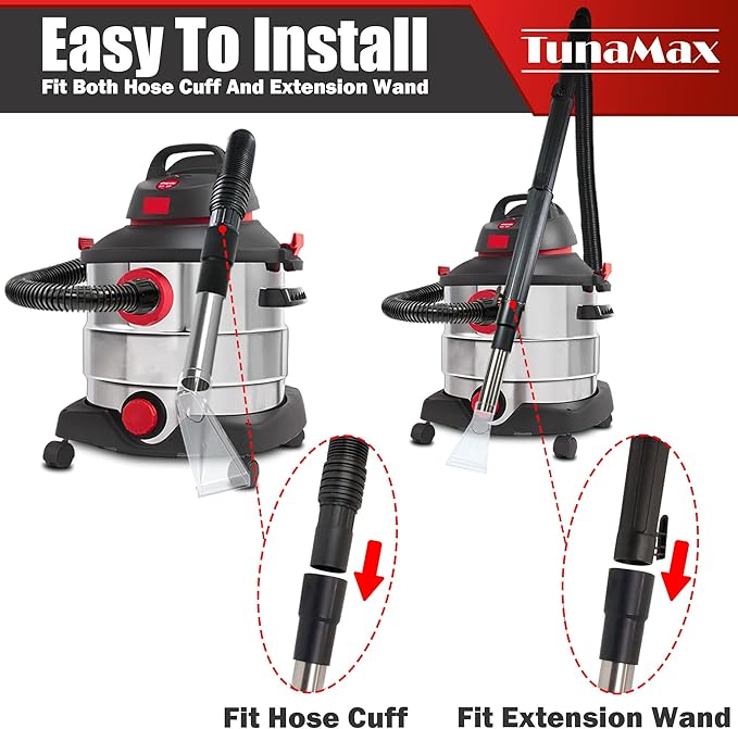 TunaMax Universal Work with All Shop Vacs with 2-1/2" & 1-7/8" & 1-1/4" Three Adapters Clear Extractor Attachment for Carpet Cleaning & Auto Detailing, Extraction Accessory for Wet Vacuum Cleaners