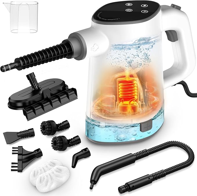 Handheld Steam Cleaner, Multi-Surface Steam Cleaner with Safety Lock, Adjustable Portable Steamer Cleaning with 11pcs Accessories for Home,Floor,Grout, Car, Couch,Furniture - 450ML Water Tank