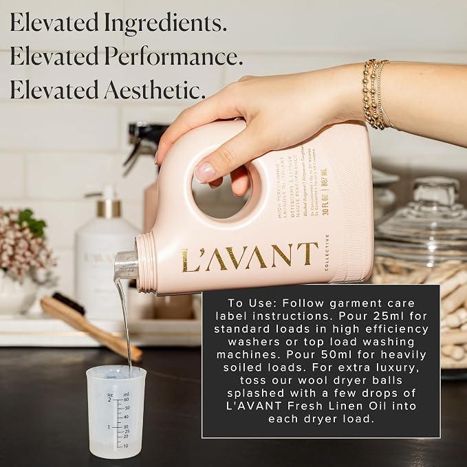 L'AVANT Collective Luxury Laundry Detergent Refill | Eco-Friendly, 75% Less Plastic | Blushed Bergamot | Natural Non-Toxic Liquid Laundry Soap with Enzymes | Plant-Based, HE Compatible | 32 oz