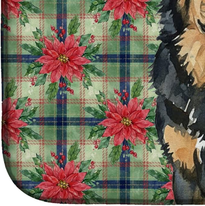 Caroline's Treasures Black and Tan Tibetan Mastiff Christmas PoinsettIas Dish Drying Mat Absorbent Dish Drying Mat Pad for Kitchen Counter Dish Drainer Mat for Countertop, 14 x 21", Multicolor