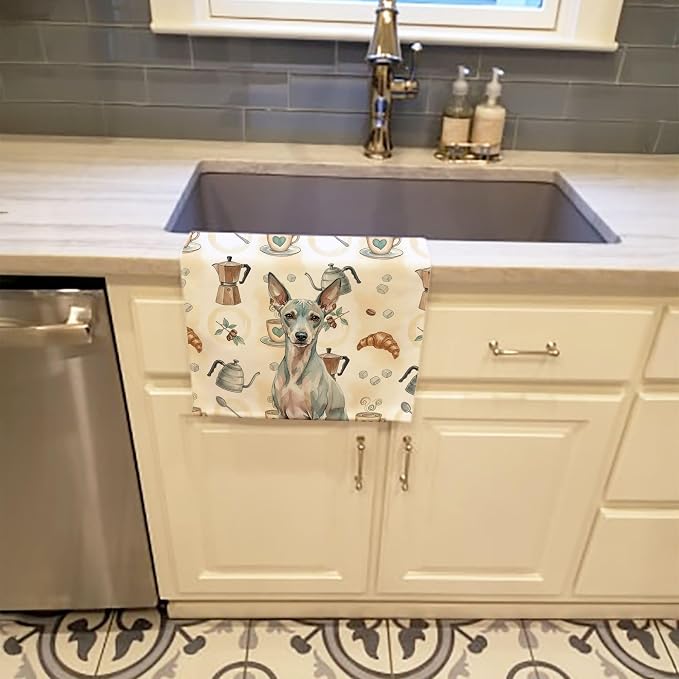 Caroline's Treasures American Hairless Terrier Coffee Bar Kitchen Towel Velour Plush Front and Cotton Loop Back Machine Washable