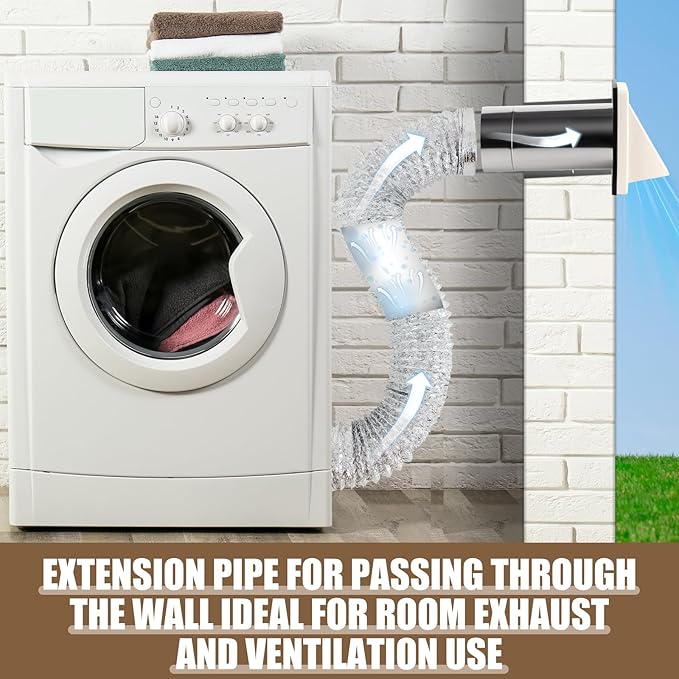 Gisafai 4" Outside Dryer Vent Cover for Exterior Walls Exhaust Vent Cap with Removable Extension Pipe Stainless Steel Hood Cushioned Non Return Flap with Sealing Gasket Grille Screen, Tan