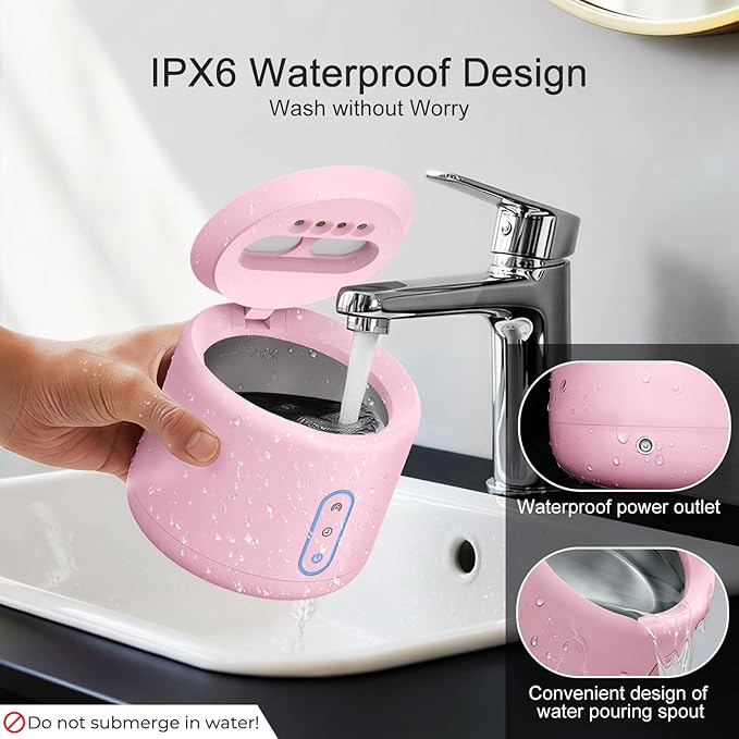 Ultrasonic Retainer Cleaner Machine, IPX6 Waterproof Denture Cleaner, 3 Modes Dental Cleaning Pod with RGB Indicator, 45kHz UV for Mouth Guards, 200ML Tank, Pink
