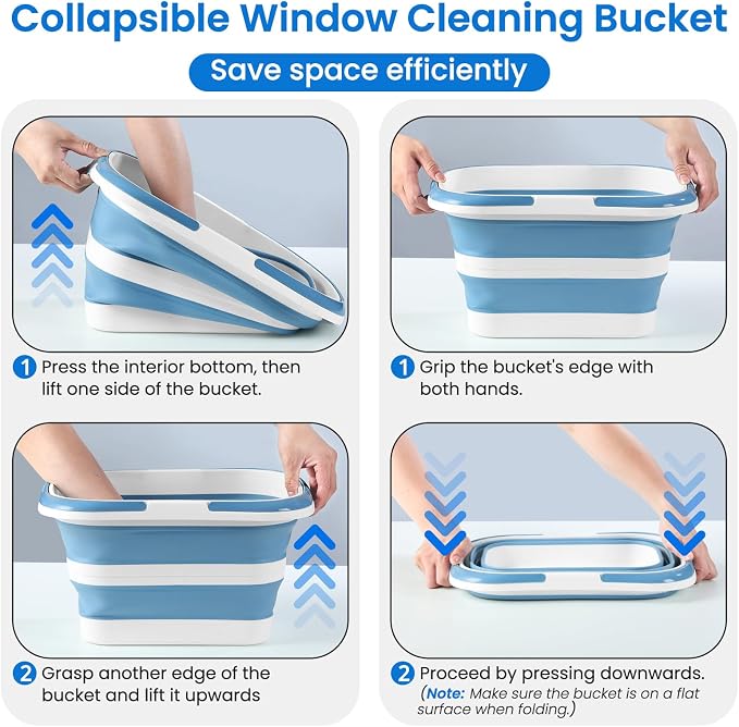 Window Cleaning Kit with Collapsible Bucket 4.2 Gallon, Professional 69" Window Squeegee Cleaner Tool with Extension Pole, Window Washing Equipment Cleaner Tool for Home Outdoor Commercial Use