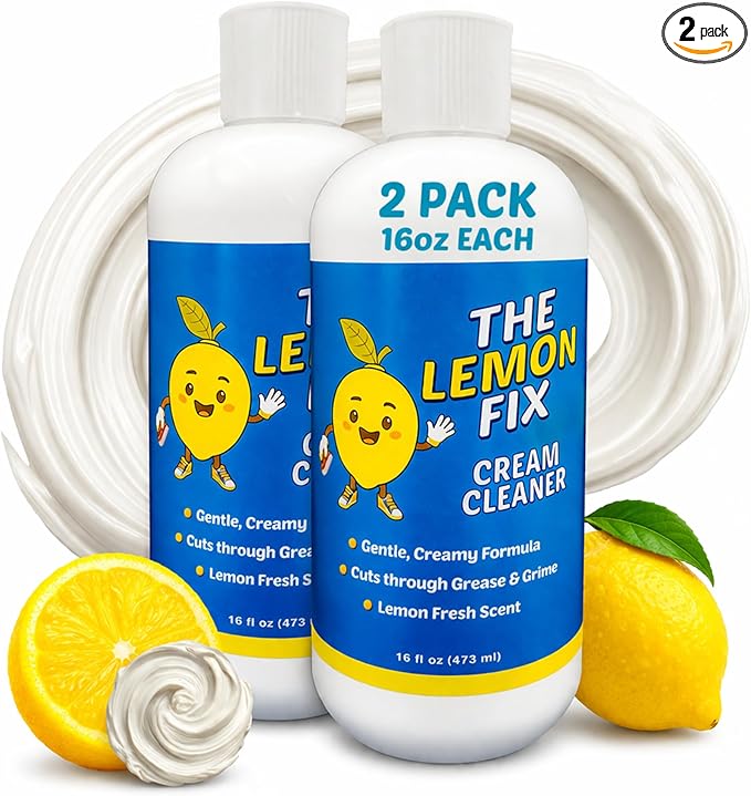 Cream Cleaner and Lemon All Purpose Cleaner for Kitchen, Bathroom, Shower, Tile & Oven, Cuts Grease & Grime, Gentle Formula Multipurpose Cleaner, The Lemon Fix, Made in USA, 16oz Bottles, 2 Pack