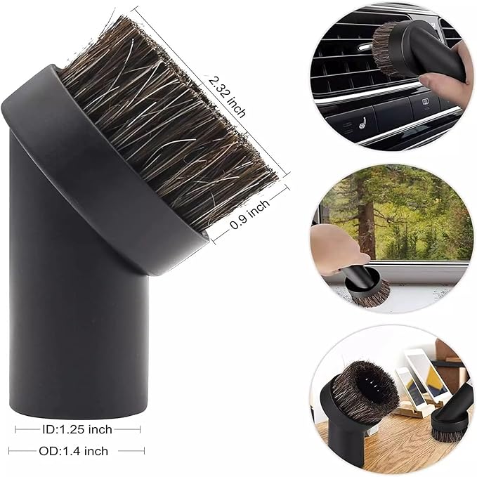 1 1/4 inch Hardwood Floor Brush and 32mm Round Horse Hair Dust Brush with 1.25'' Vac Port, Soft Horse Hair Brush, 360°Swivel Head Fit Most Vacuum Cleaner Brand Hoover, Eureka, Royal,Dirt Devil,Rainbow