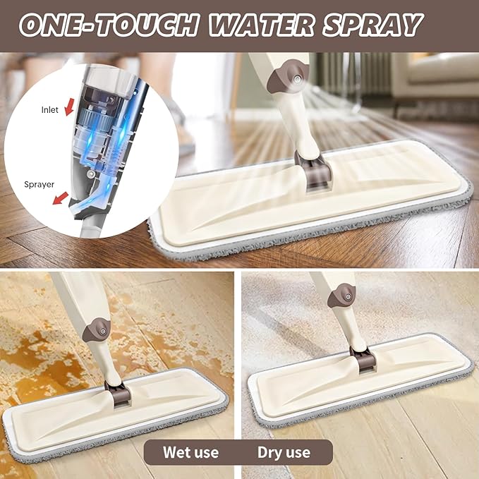 HOMTOYOU Wet Spray Mop for Floor Cleaning with 2 Bottles and 4 Washable Pads