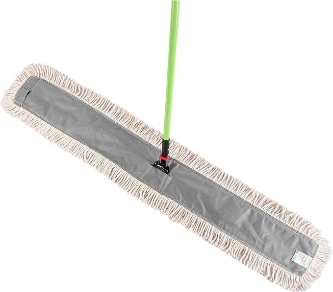 Restaurantware-Clean Tek Professional 59.84 x 5 Inch Dry Floor Mop, 1 Disposable Dust Mop - 64-Inch Handle, Secure Attachment, Blue Cotton, Ideal For Floor,Cleaning Home, Office