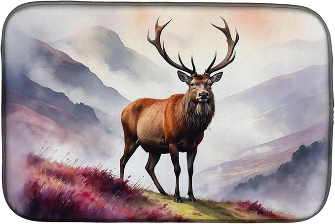 Caroline's Treasures Highland Red Deer Dish Drying Mat Absorbent Dish Drying Mat Pad for Kitchen Counter Dish Drainer Mat for Countertop, 14 x 21", Multicolor