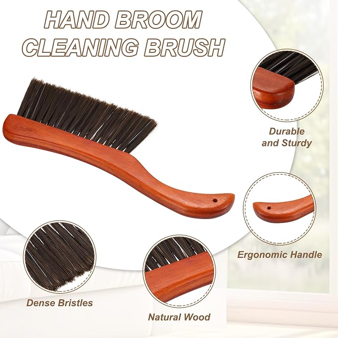 HARFINGTON Hand Broom Brush 13" Soft Bristles Dusting Brush Cleaning Duster with Curved Handle and Three Rows of Bristles for Car Bed Counter Sofa Furniture Clothes, Red